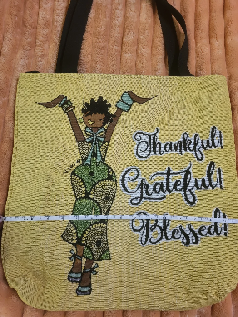 Thankful Grateful Blessed Yellow Tote Bag - Picture 2 of 5